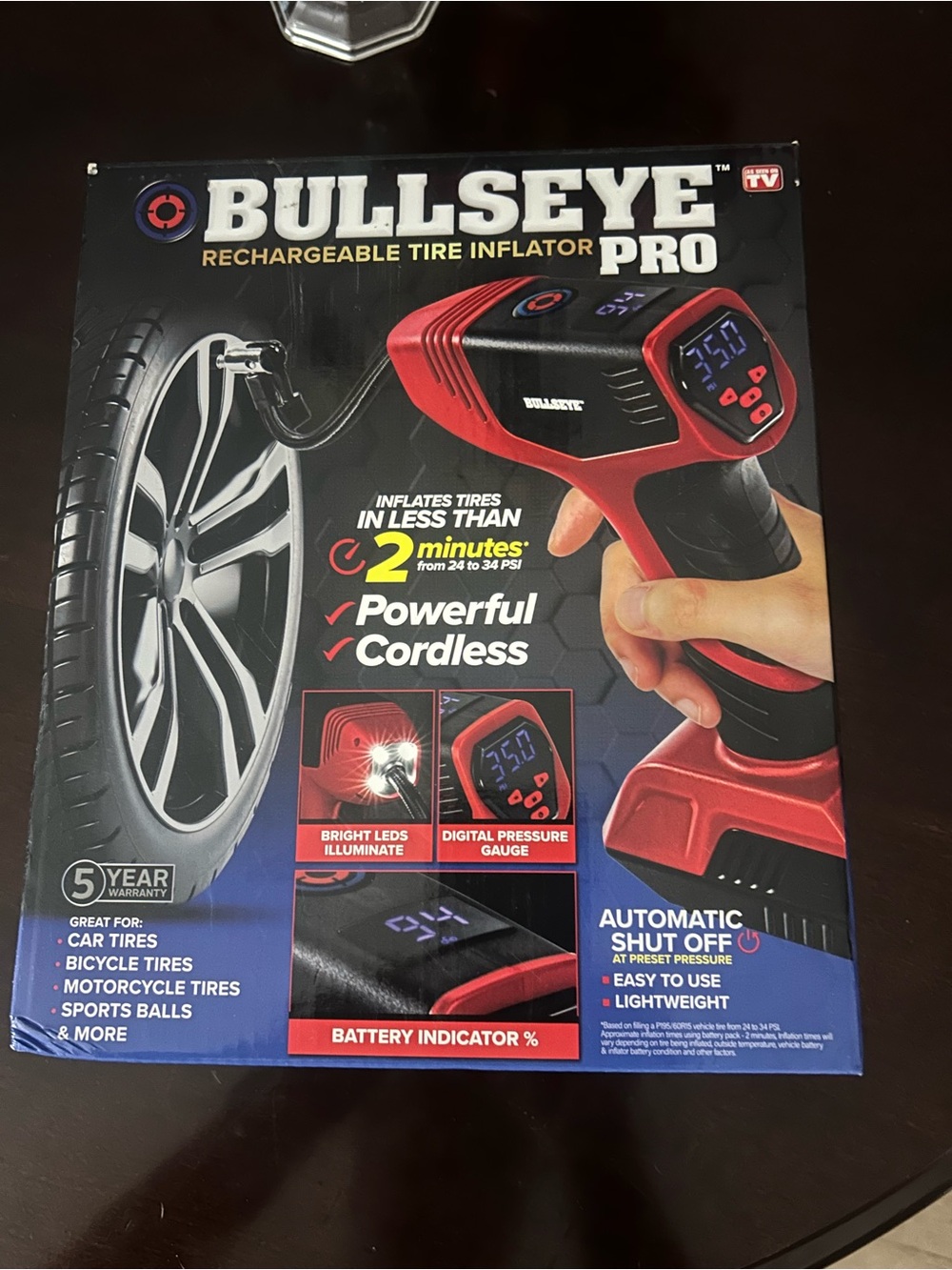 Pro Rechargeable Tire Inflator – Red Portable Compressor 150 psi